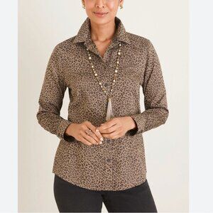 Chico's No-Iron All-Seasons Leopard Print Button Up Preppy Career Blouse L NWOT